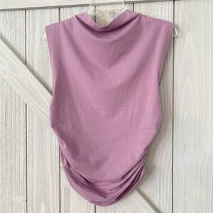 Maeve Elegant Purple Ruched Sleeveless Top Mock neck